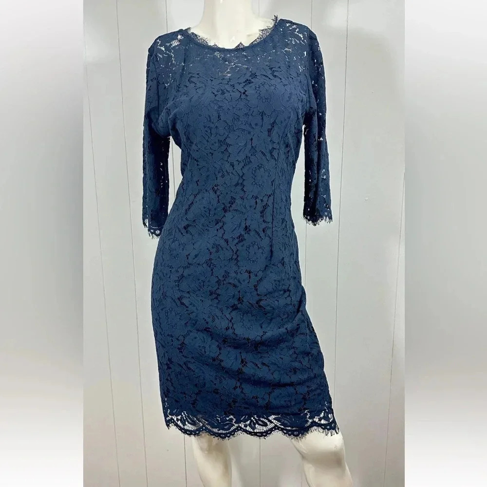 MEROKEETY 3/4 Sleeve Lace Floral Cocktail Dress navy blue sz L (12)
